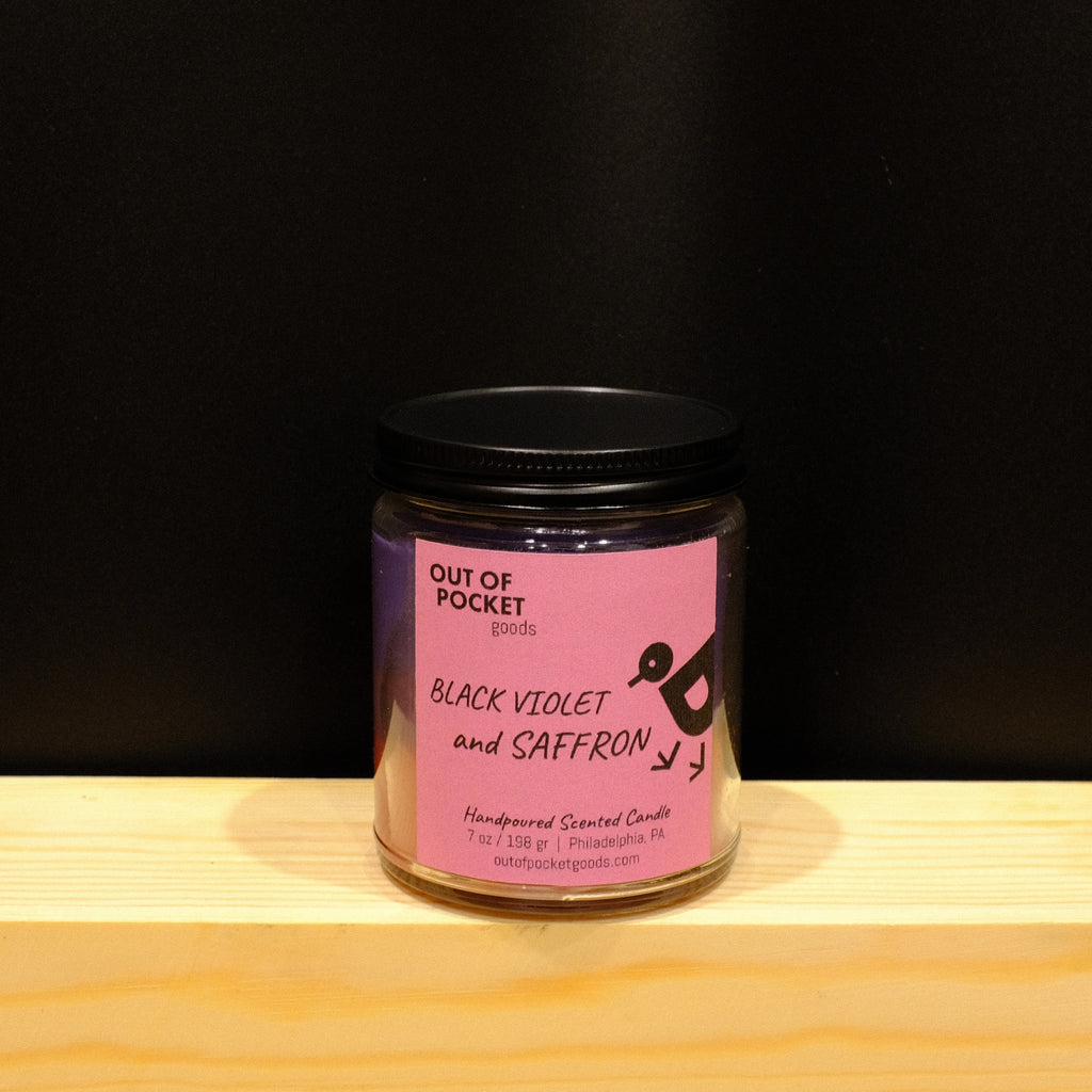 Black Violet and Saffron handcrafted candle – alternate view