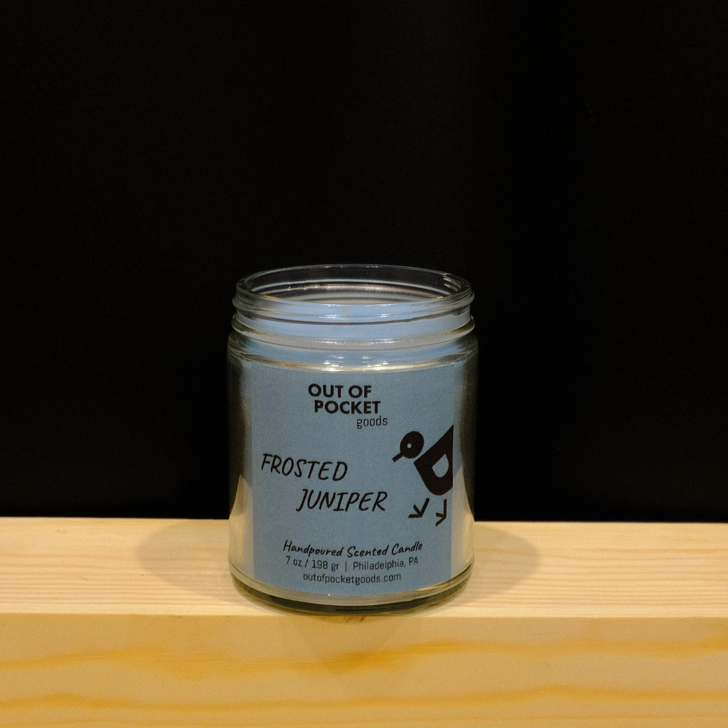 Frosted Juniper handcrafted candle by Out Of Pocket Goods