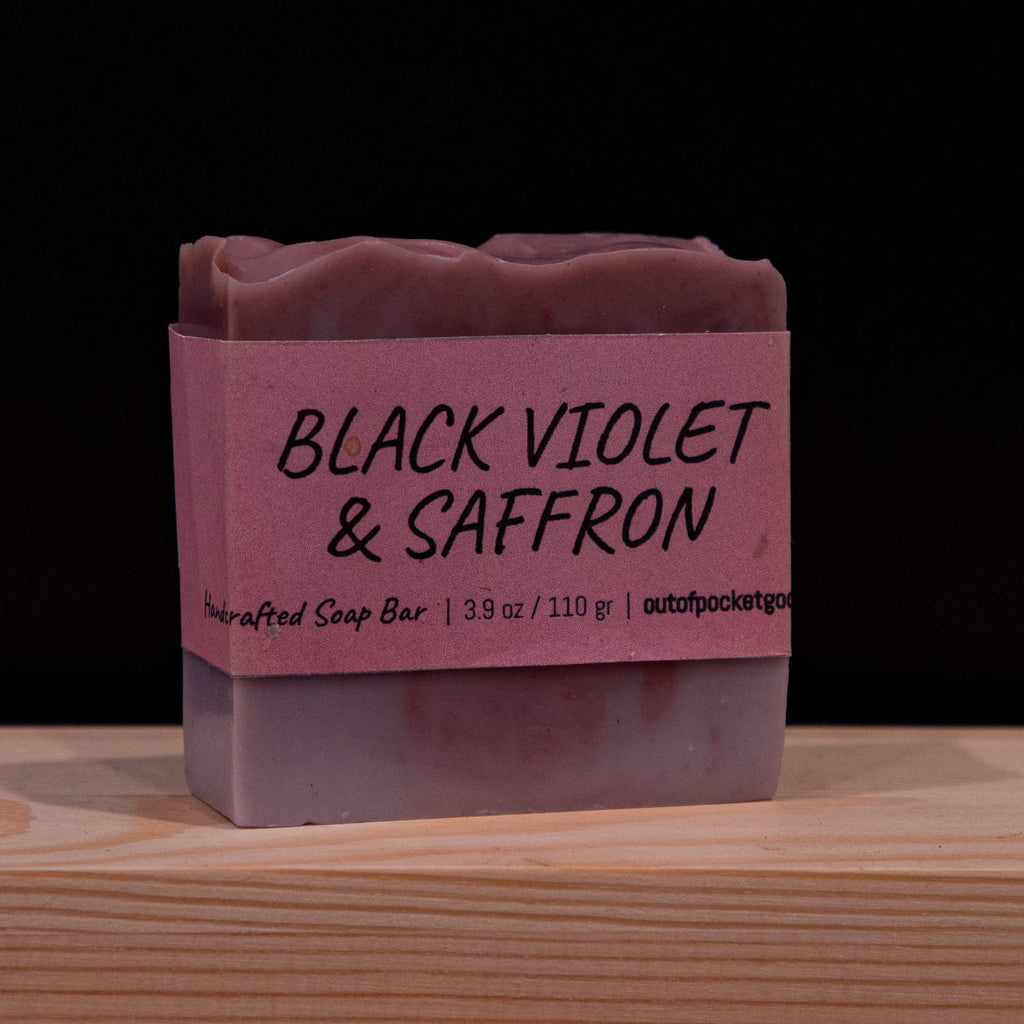 Black Violet and Saffron - Handcrafted Soap Bar – label