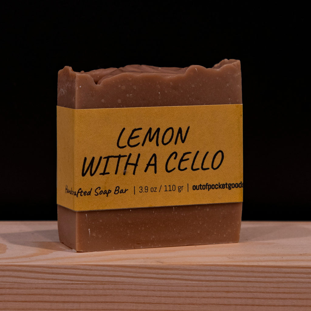 Lemon With A Cello - Handcrafted Soap Bar – label